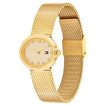 Tommy Hilfiger Quartz Analog Champagne Dial Golden Stainless Steel Strap Watch For Women