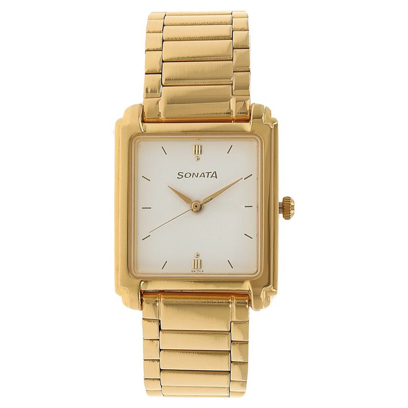 Sonata Quartz Analog White Dial Metal Strap Watch for Men