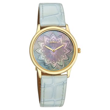 Titan Nebula Lotus 18 KT Gold Quartz Analog Blue Mother of Pearl Dial Leather Strap Watch For Women