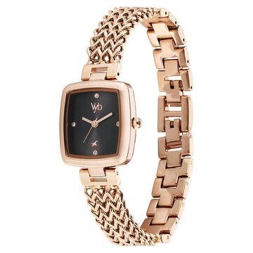 Fastrack Vyb Showstopper Quartz Analog Black Dial Rose Gold Metal Strap Watch For Girls