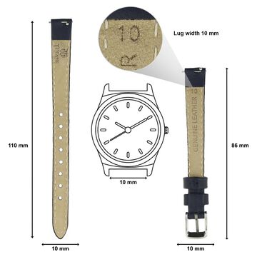 10 mm Blue Genuine Leather Strap for Women