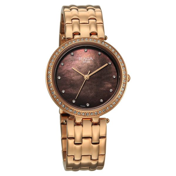 Titan Raga DEC Blaze Quartz Analog Brown Mother Of Pearl Dial Rose Gold Metal Strap Watch For Women - image number 1