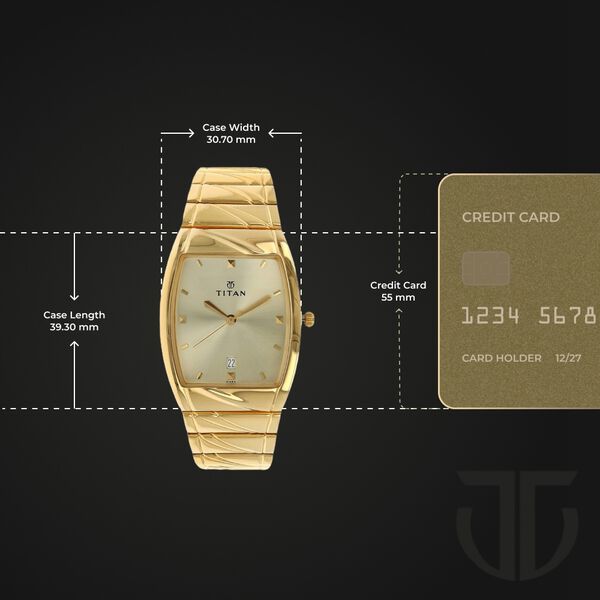 Titan Rectangle Champagne Dial Analog with Date Stainless Steel Strap watch for Men - image number 2