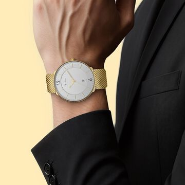 Titan - Black and Gold Collection - Quartz Analog with Date White Dial Golden Stainless Steel Strap Watch for Men