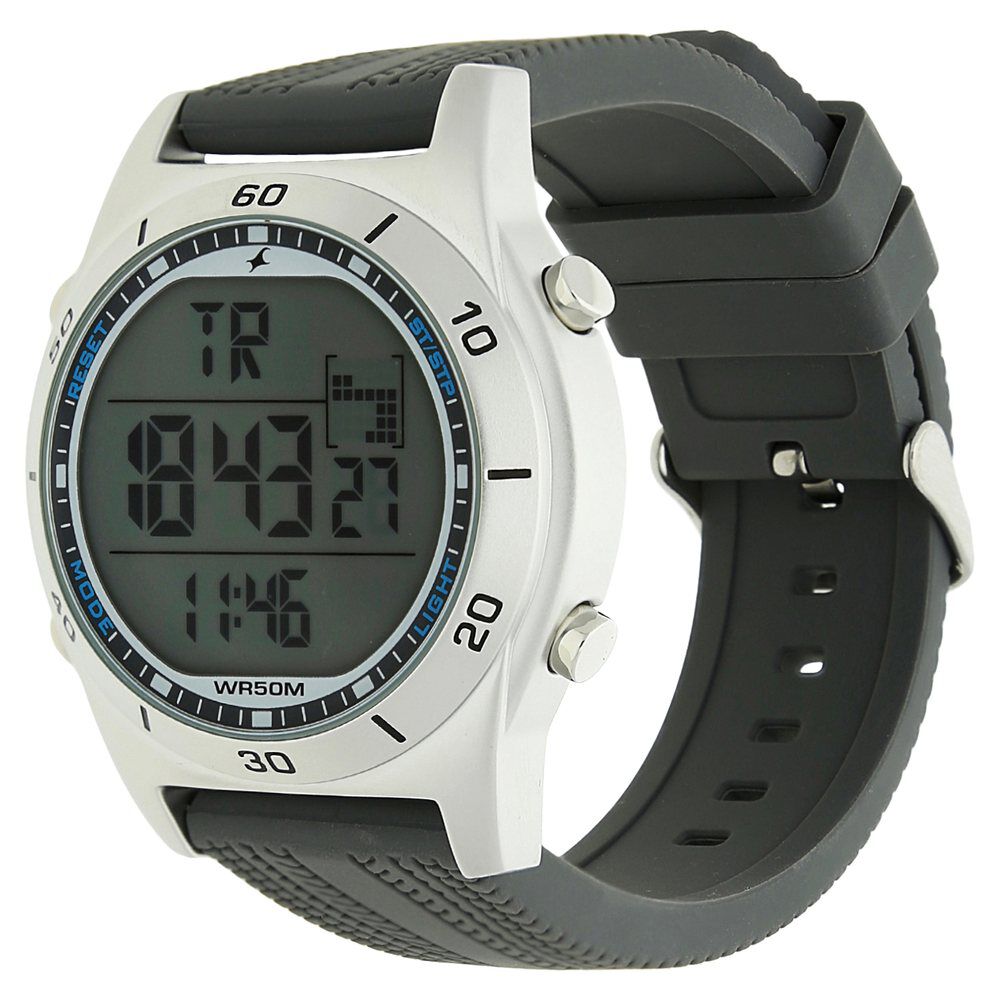 Buy Online Fastrack Digital Grey Dial Silicone Strap Watch for Guys nk38033sp03 Titan