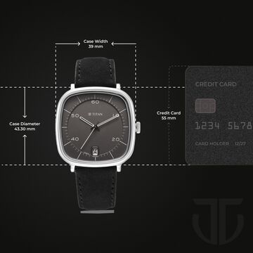 Titan Neo Curve Quartz Analog with Date Anthracite Dial Black Leather Strap Watch for Men