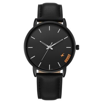 Fastrack Stunners Quartz Analog Black Dial Black Leather Strap Watch For Guys