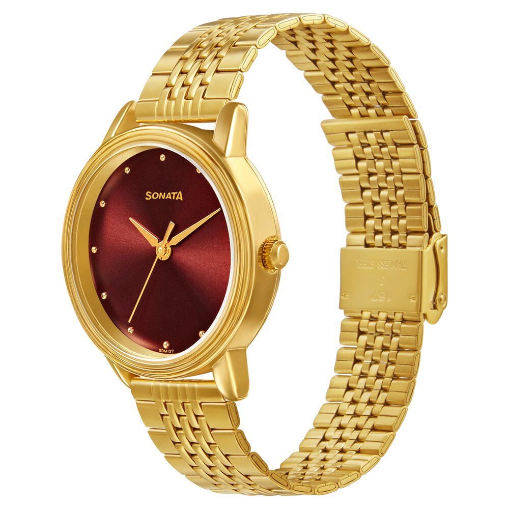 Sonata watch shop golden colour