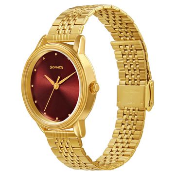 Sonata Gold Edit Maroon Dial Women Watch With Stainless Steel Strap