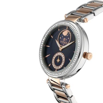 Titan Stellar Blue Dial Moonphase Stainless Steel Strap watch for Women
