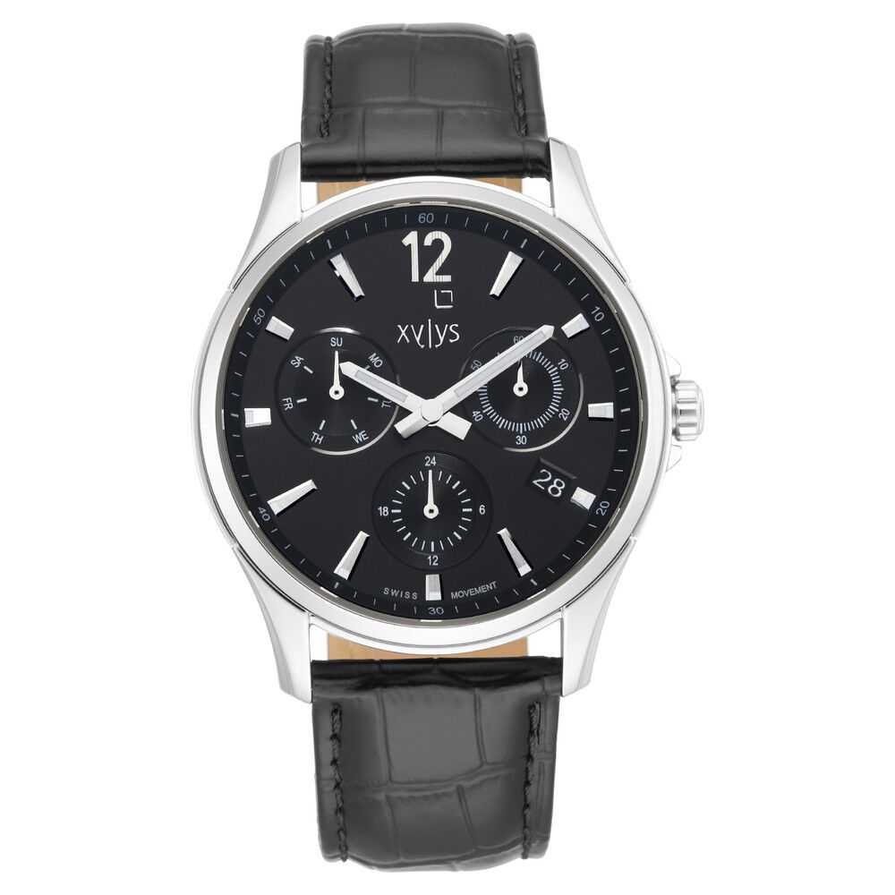 Buy Online Xylys Swiss Multifunction Black Leather Strap and Black Dial Watch For Men ns40054sl01e Titan