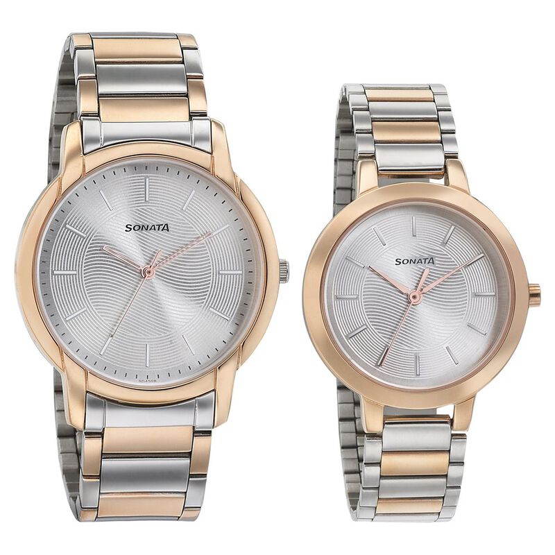 Sonata Quartz Analog Silver Dial Metal Strap Watch for Couple - image number 0