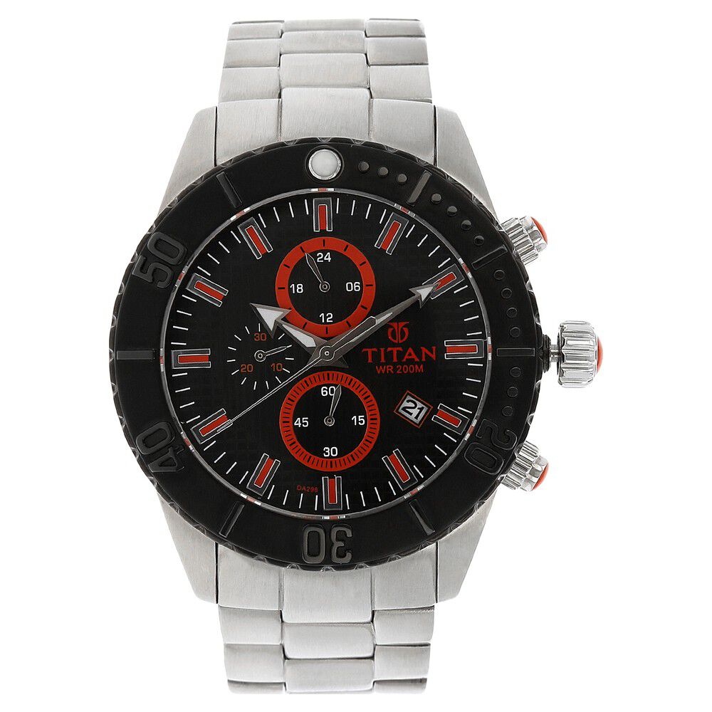 Buy Online Titan Quartz Analog Black Dial Stainless Steel Strap