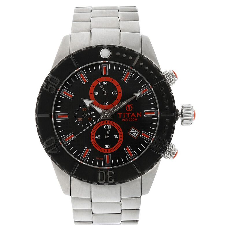 Titan Quartz Analog Black Dial Stainless Steel Strap Watch for Men