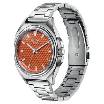 Poze By Sonata Quartz Analog Orange Dial Silver Metal Strap Watch For Men