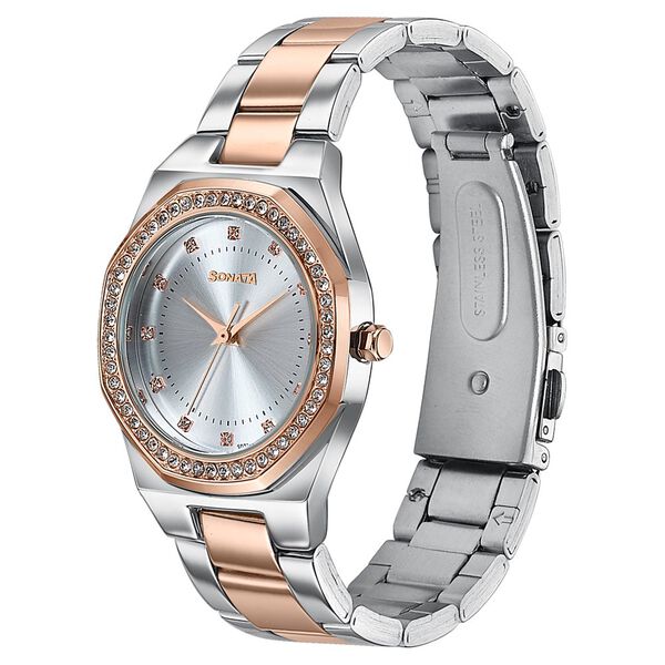 Sonata Jashn Quartz Analog White Dial Two Toned Metal Strap Watch For Women - image number 2