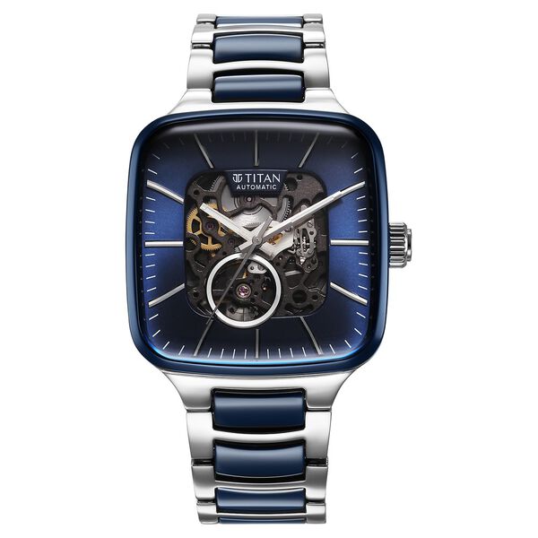Titan Ceramic Fusion Automatic Square Blue Dial Rose Gold Dual-Toned Stainless Steel Bracelet Watch for Men - image number 1