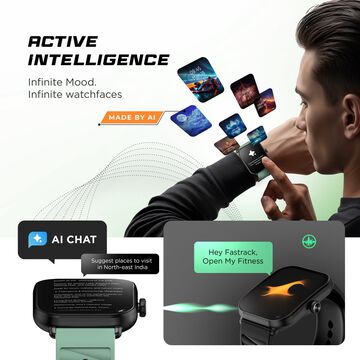 Fastrack MYND - 4.9 cm AMOLED Display, Offline Voice Commands, AI Watchface, AI Chat, BT Calling IP68 Smartwatch