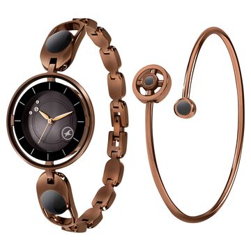 Fastrack Pulse Quartz Analog Black Dial Metal Strap Watch For Girls