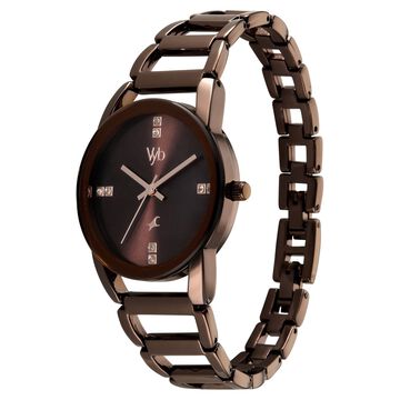 Vyb Striker By Fastrack Quartz Analog Brown Dial Brown Metal Strap Watch For Girls