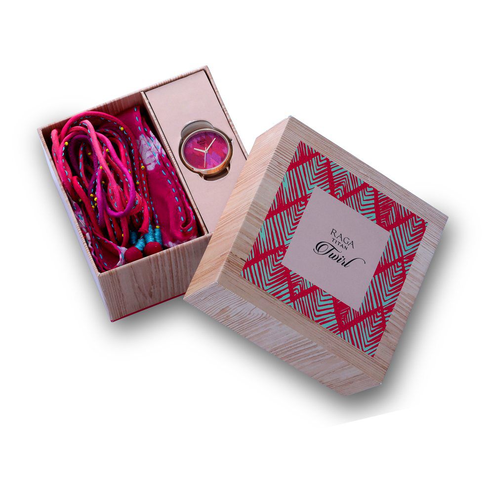 Buy Online Titan Raga Twirl Pink Dial Analog Silk Strap watch for Women 95080wf01 Titan