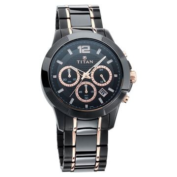 Titan Ceramics Black Dial Chrono Stainless Steel and Ceramic Strap watch for Men
