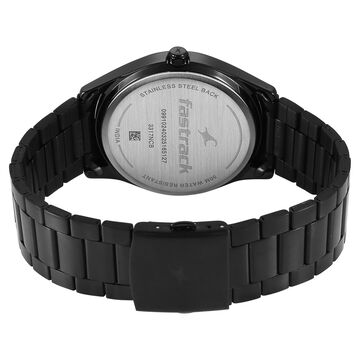 Fastrack Groove Quartz Analog Black Dial Black Stainless Steel Strap Watch For Guys