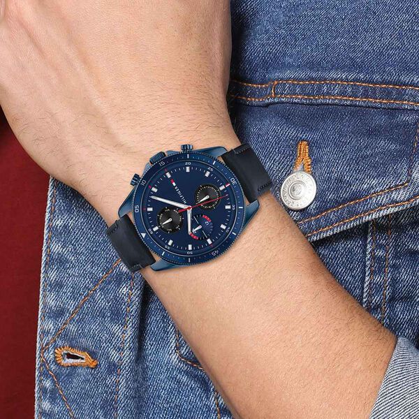 Tommy Hilfiger Quartz Multifunction Blue Dial Leather Strap Watch for Men - image number 3