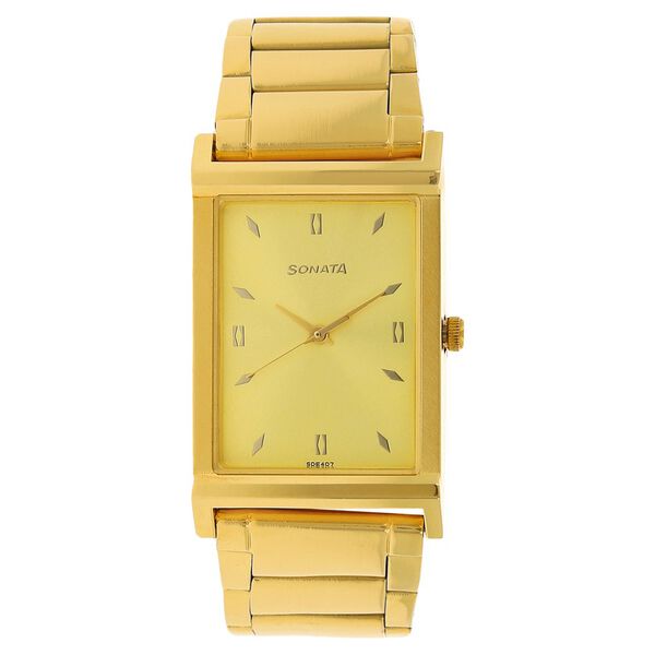 Sonata Quartz Analog Champagne Dial Stainless Steel Strap Watch for Men - image number 0