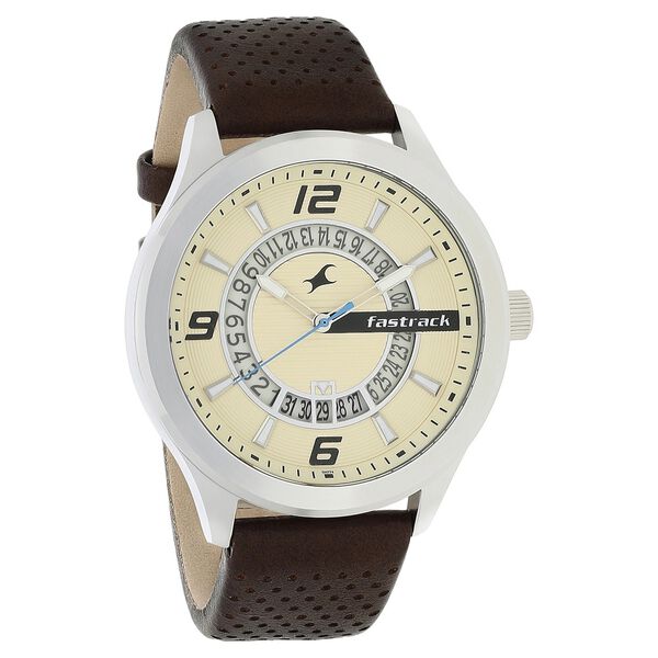 Fastrack Loopholes Quartz Analog with Date Beige Dial Leather Strap Watch for Guys - image number 1