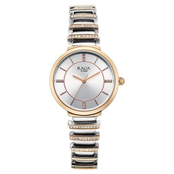 Titan Raga Spotlight Quartz Analog Silver Dial Two Toned Metal Strap Watch For Women