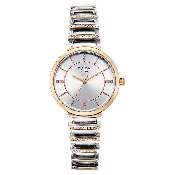 Titan Raga Spotlight Quartz Analog Silver Dial Two Toned Metal Strap Watch For Women - image number 0