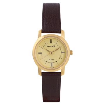 Sonata Quartz Analog Champagne Dial Leather Strap Watch for Women