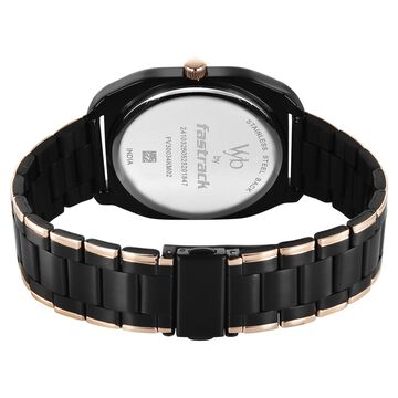 Vyb Aviator By Fastrack Quartz Analog Black Dial Two Toned Stainless Steel Strap Watch For Guys