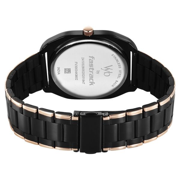 Vyb Aviator By Fastrack Quartz Analog Black Dial Two Toned Stainless Steel Strap Watch For Guys - image number 6