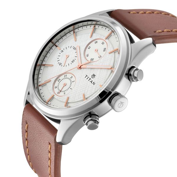 Titan Men's Metropolitan Charm: Men's Multifunctional White Watch with Leather Strap - image number 1