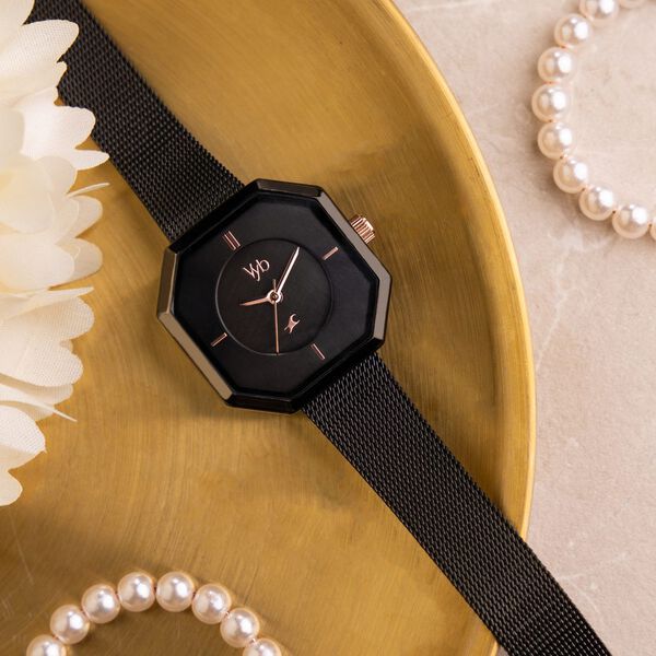 Fastrack Vyb Prodigy Quartz Analog Black Dial Stainless Steel Strap Watch for Girls - image number 0