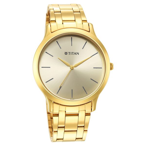Titan Karishma Quartz Analog Champagne Dial Golden Stainless Steel Strap Watch For Men - image number 0