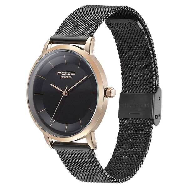 Sonata Poze Quartz Analog Black Dial Mesh Strap Watch for Women - image number 3