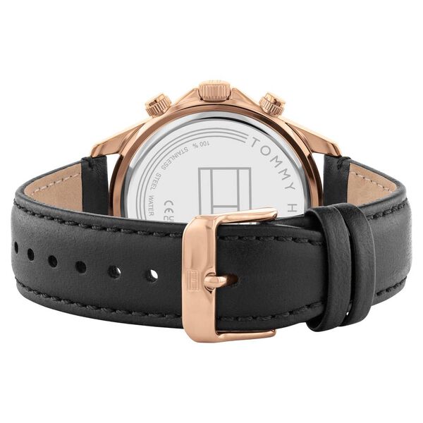 Tommy Hilfiger Multifunction Silver Dial Black Leather Strap Watch For Men - image number 2