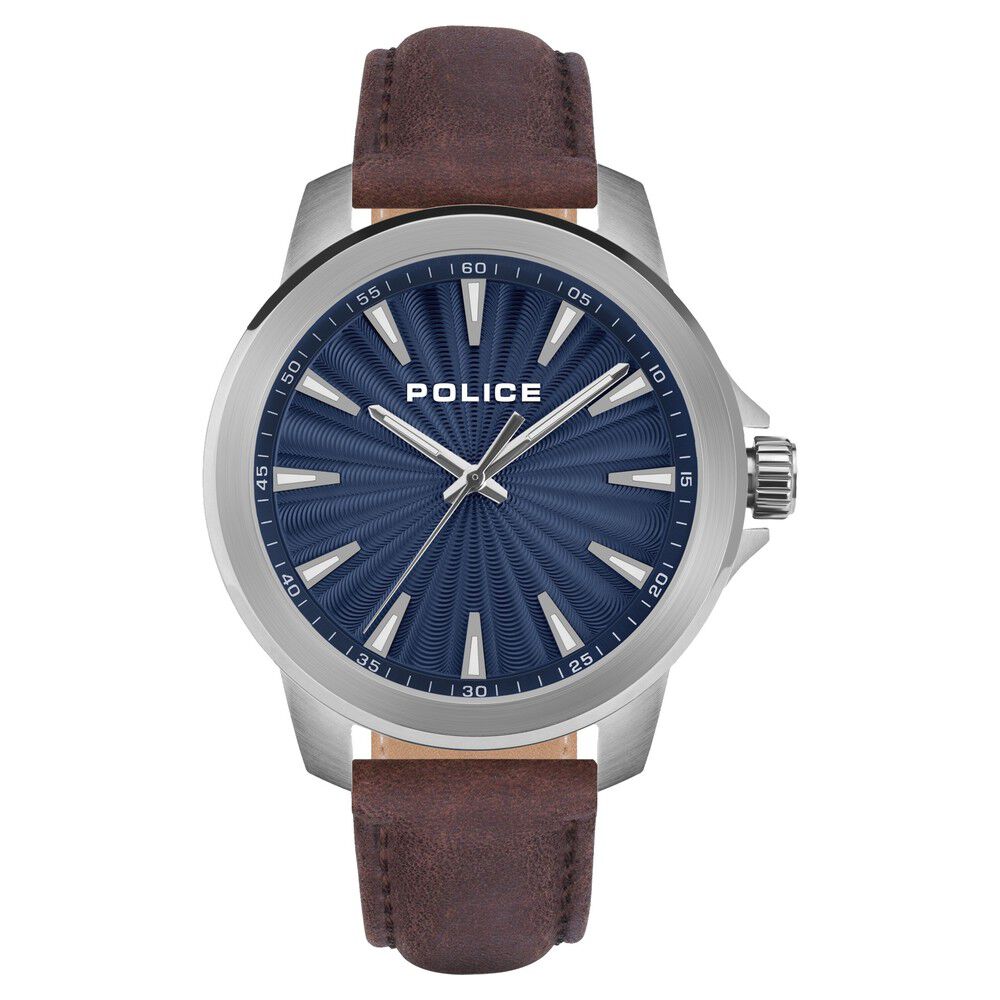 Buy Online Police Quartz Analog Blue Dial Leather Strap Watch for