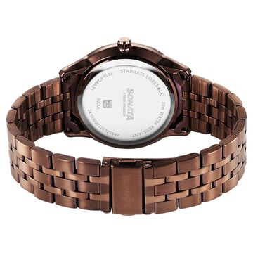Sonata Eternia Quartz Analog with Date Brown Dial Metal Strap Watch For Men