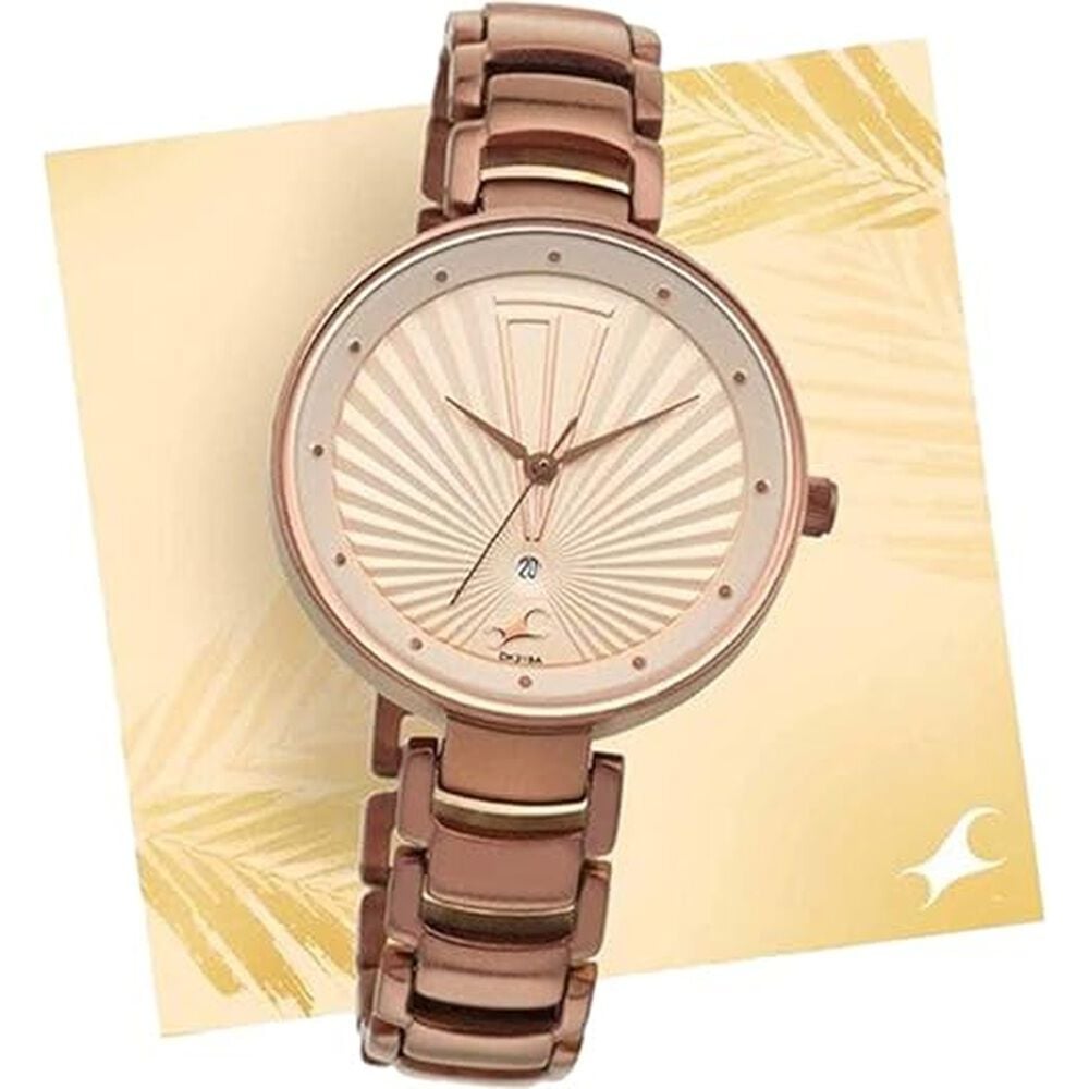 Fastrack Ruffles Quartz Analog with Date Beige Dial Stainless Steel Strap Watch for Girls-image-13