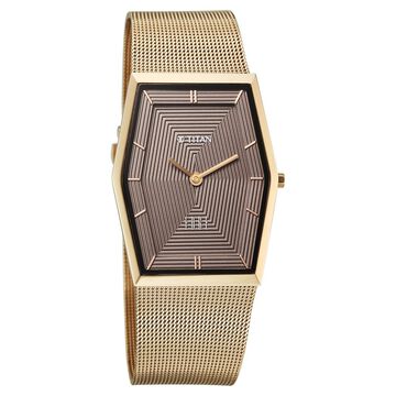 Titan Edge Whimsey Quartz Analog Brown Dial Golden Stainless Steel Strap Watch For Men