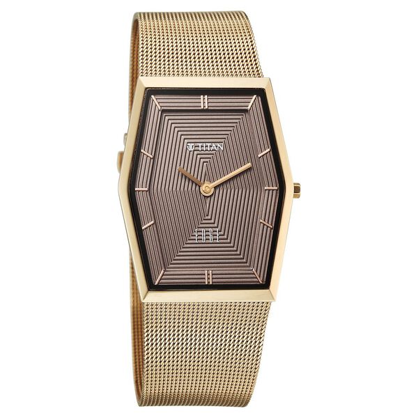 Titan Edge Whimsey Quartz Analog Brown Dial Golden Stainless Steel Strap Watch For Men - image number 1
