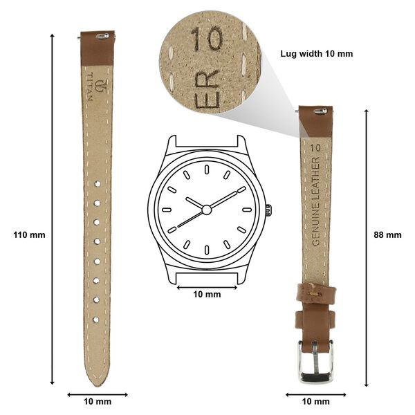 10 mm Brown Genuine Leather Strap for Women - image number 1