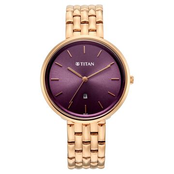 Titan Neo Quartz Analog Pink Dial Rose Gold Metal Strap Watch For Women