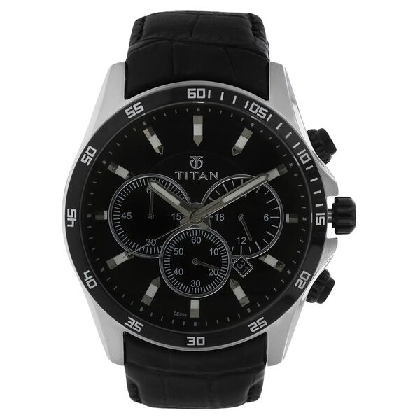 Titan Quartz Analog Black Dial Leather Strap Watch for Men - image number 0