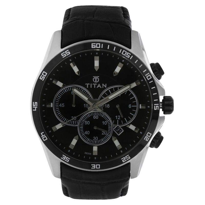 Titan Quartz Analog Black Dial Leather Strap Watch for Men