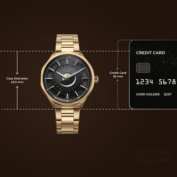 Titan Stellar Analog with Sun Moon Phase and Black Dial Carnation Gold Stainless Steel Strap Watch for Men